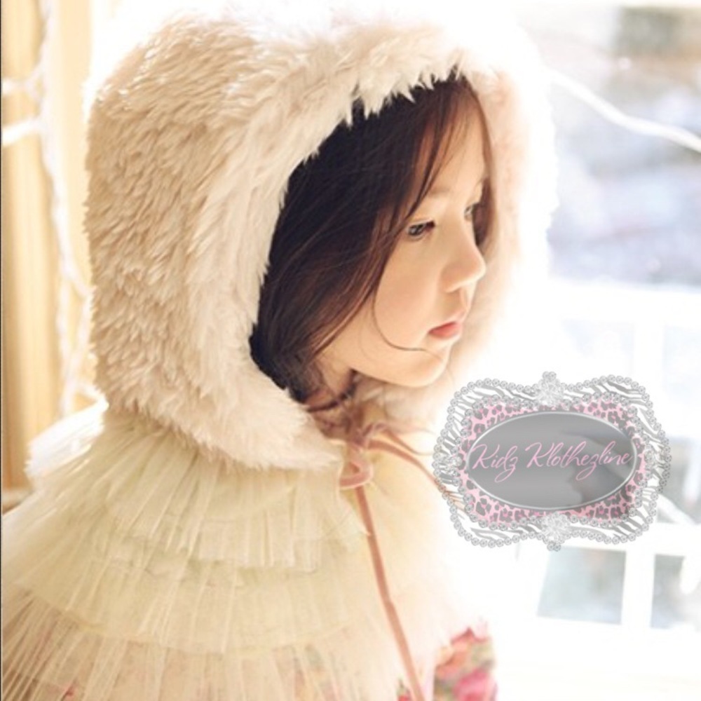 GIRLS FAUX FUR HOOD HAT JACKET COAT ACCESSORY